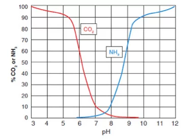 CO 2和pH相關(guān)，影響NH 3的毒性